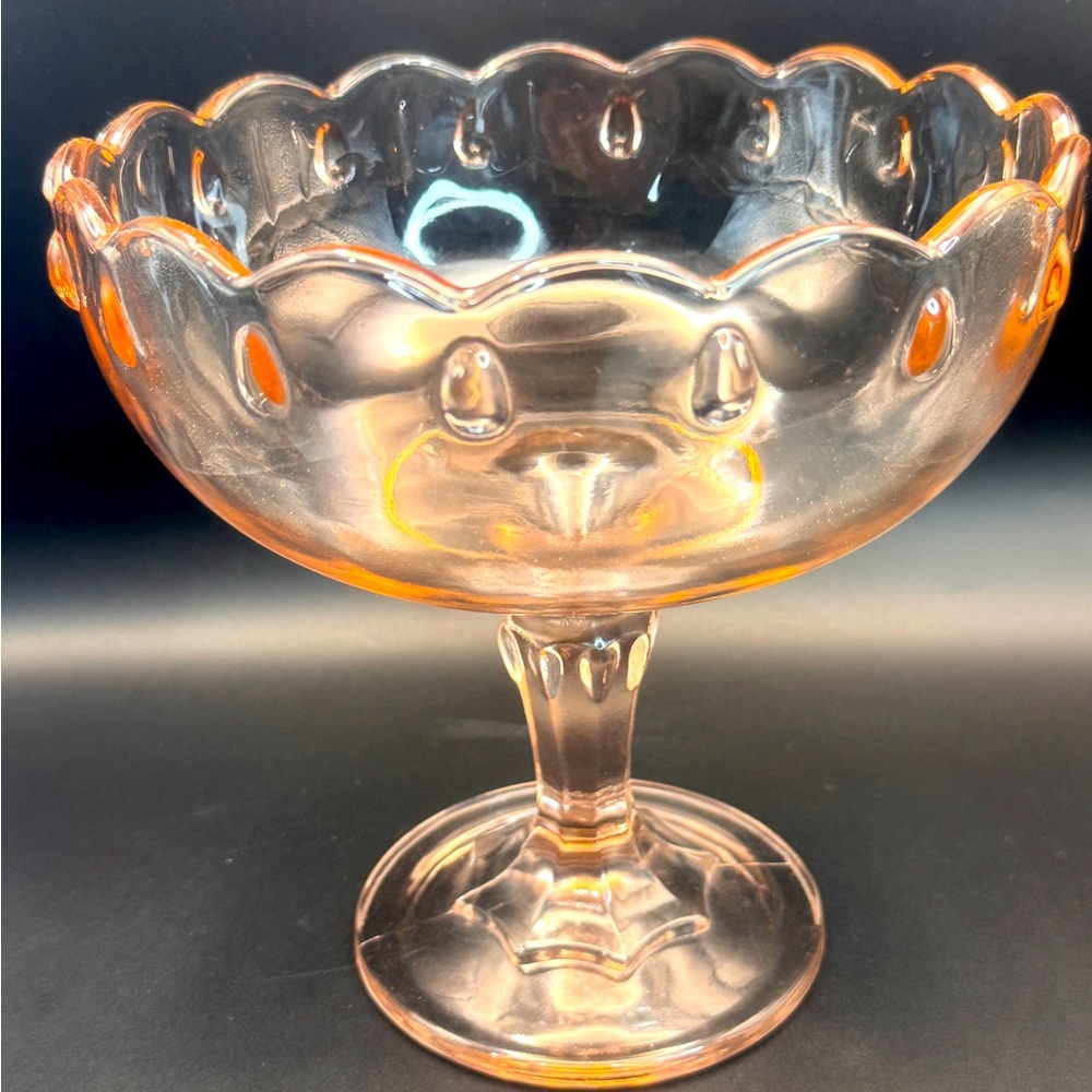 Vintage INDIANA GLASS Pink Teardrop Scalloped Pedestal Compote Candy Fruit Bowl